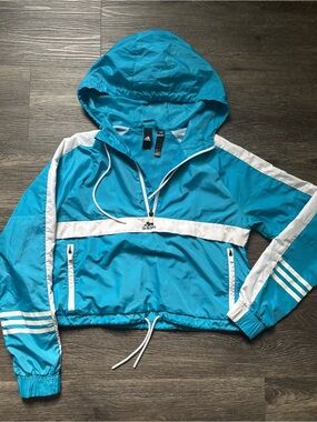 adidas Teal and White Women's Hooded Bomber Jacket